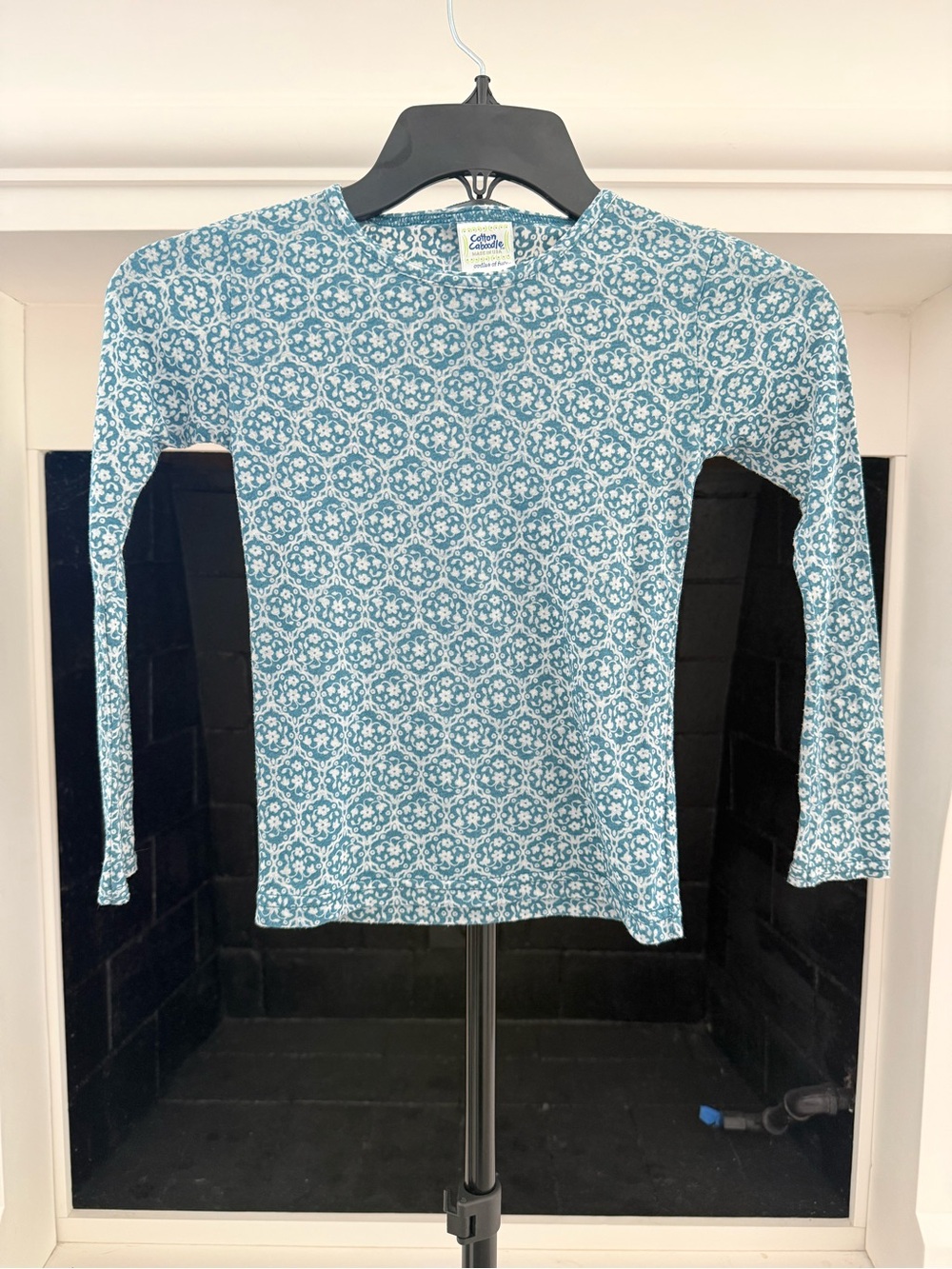 Girls' Teal Patterned Long Sleeve Top-Size 6
